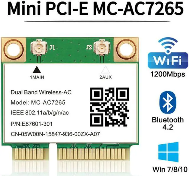 Alt view image 2 of 9 - 1200Mbps Wireless-AC 7265 WiFi Card for Mini PCI-E PC laptops Bluetooth 4.2 Card