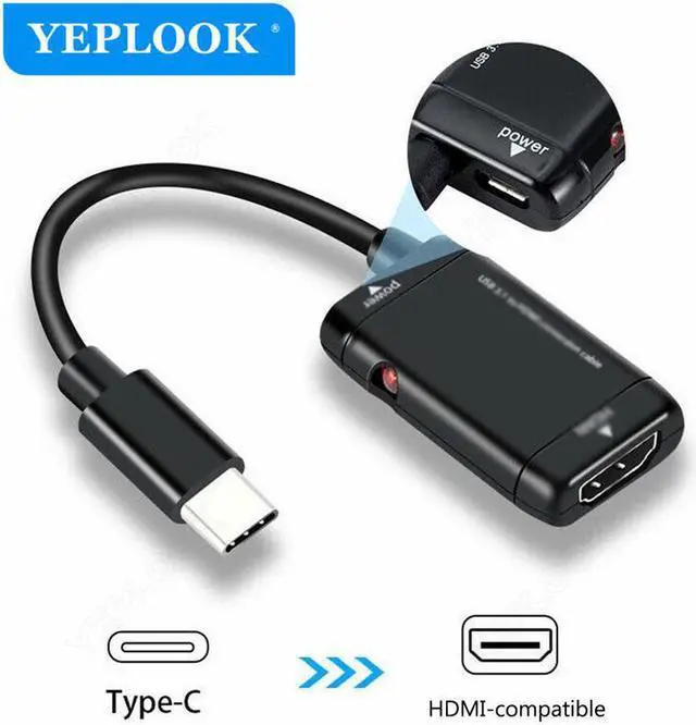 Alt view image 3 of 5 - Type C Male to HDMI Female Video Cable with Power Port For Converting MHL Android Mobile Phone Tablet to TV Monitor Projector