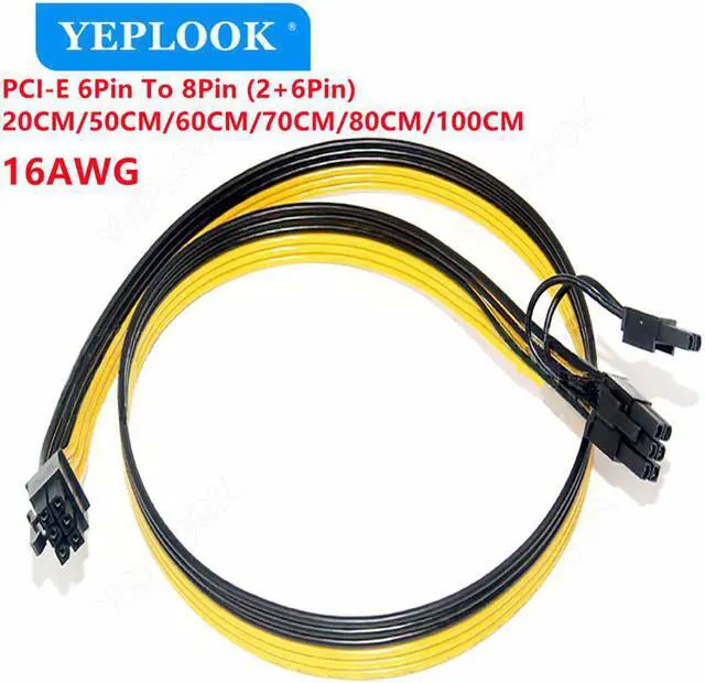 Main image of 16AWG PCI-E 6Pin to 8Pin(2+6Pin) Male to Male GPU Graphic Card Extention Power Cable for BTC Ethereum Mining Server Power Module
