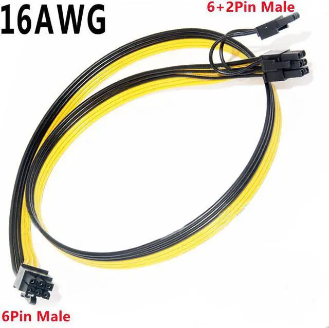 Alt view image 4 of 6 - 16AWG PCI-E 6Pin to 8Pin(2+6Pin) Male to Male GPU Graphic Card Extention Power Cable for BTC Ethereum Mining Server Power Module