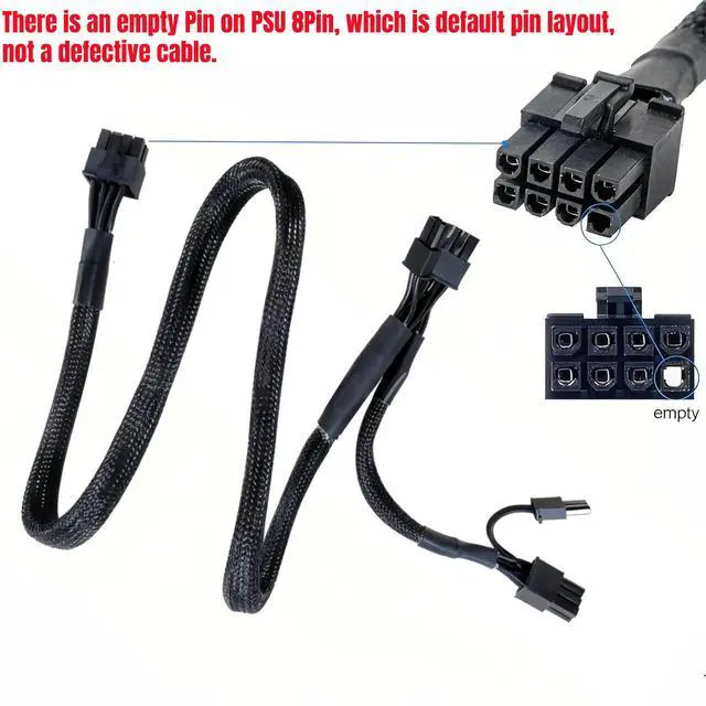 Alt view image 7 of 7 - YEPLOOK PCIe Dual 8-Pin 6+2Pin Sleeved Net 60+20CM, GPU Power Cable for Corsair AX1600i, AX1500i, AX1200i, AX860i, AX760i Modular Power