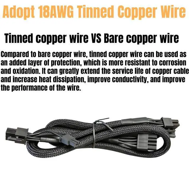 Alt view image 7 of 7 - YEPLOOK 8Pin to PCIe Dual 8Pin 6+2Pin Sleeved Net 18AWG, GPU Power Cable for Corsair RM850 RM750 RM650 Gold (2021) Type 4 Modular Power