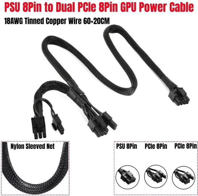 Main image of YEPLOOK PCIe Dual 8Pin 6+2Pin Sleeved Net 60+20CM, GPU Power Cable for Corsair RM1200e, RM1000e, RM850e, RM750e RMe Type 4 Modular Power