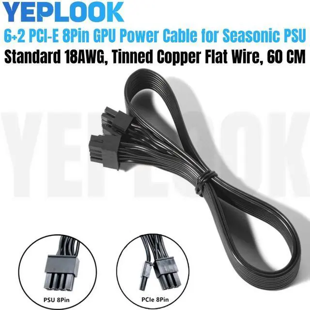 Main image of YEPLOOK PSU 8Pin to PCIe 8Pin 6+2Pin GPU Power Cable for SEASONIC PX-1600, PX-1300, PX-1200, PX-1000, PX-850 PRIME Platinum Modular Power