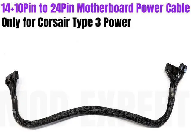 Alt view image 6 of 6 - YEPLOOK 14+10Pin to 20+4Pin 24Pin ATX Main Motherboard Power Cable for CORSAIR HX750i, HX850i, HX1000i, HX1200i HXi Type 3 Modular Power Supply Unit PSU, 18AWG 60CM