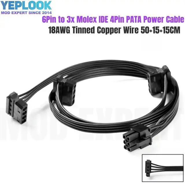 Main image of YEPLOOK 6Pin to 3 Molex IDE 4Pin Right Angle, PATA Peripheral Power Supply Cable for Seasonic G-750 G-650 G-550 G-450 G-360 Modular Power Unit