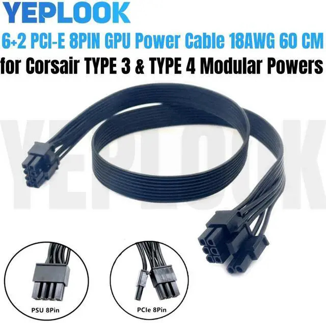 Alt view image 7 of 13 - YEPLOOK 8Pin to 6+2Pin PCIe, Graphics Card GPU Power Cable for Corsair CS850M, CS750M, CS650M, CS550M, CS450M GOLD Modular Power