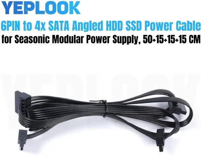 Main image of YEPLOOK 6Pin to 4x SATA Male Angled HDD SSD Power Cable for Seasonic M12II EVO 850W 750W 620W 520W Bronze Full Modular Power