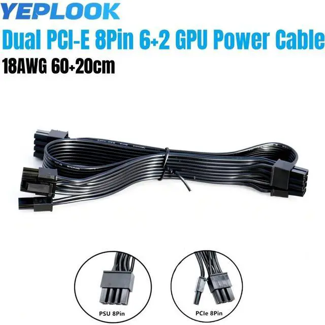 Main image of YEPLOOK PCIe 8Pin Dual 6+2Pin GPU Power Cable for SEASONIC PRIME Gold GX-1300, GX-1000, GX-850, GX-750, GX-650 Modular Power, 18AWG Flat Cable Flat Cable