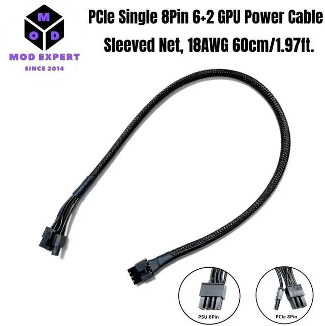 Alt view image 2 of 7 - YEPLOOK PSU 8Pin to 6+2Pin PCIe GPU Graphic Card Power Cable for Seasonic SnowSilent 750W, 1050W, 1250W Modular Power, Sleeved 60CM 18AWG