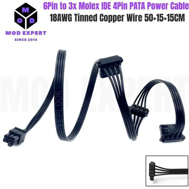 Alt view image 2 of 6 - YEPLOOK 6Pin to 3 Molex Right Angle IDE 4Pin PATA Perif Power Cable for Corsair Type 3&Type 4 RMx, RMi, RMe, HX, CSM, CXM Modular Power