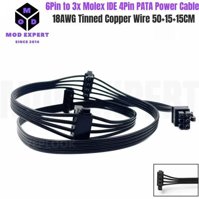Alt view image 7 of 7 - YEPLOOK 6Pin to 3x Molex IDE 4Pin Straight PATA Perif Cooler Fan Power Cable for Corsair CX750, CX650, C600, CX550, CX450, CX430 Modular Power Unit