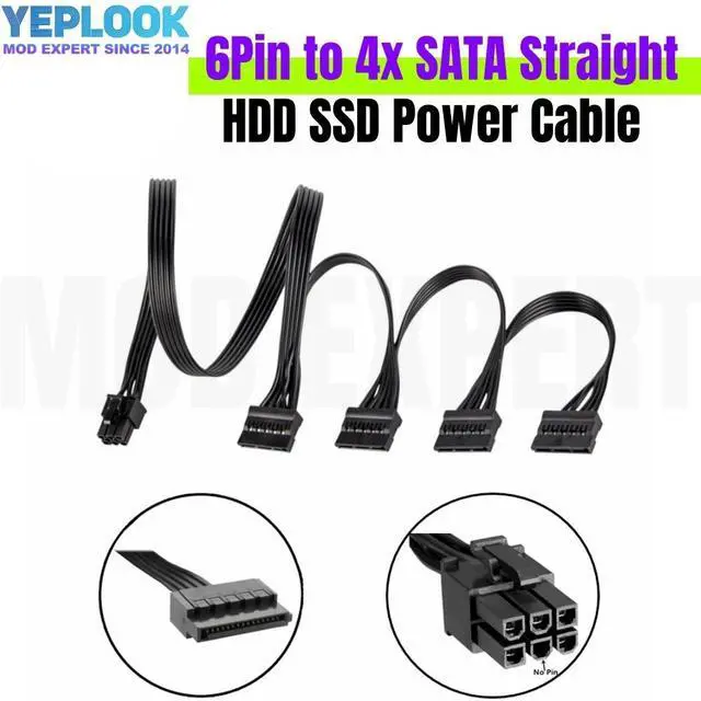 Main image of YEPLOOK 6Pin to 4x SATA Straight HDD SSD Power Cable for CORSAIR RM650x RM750x RM850x RM1000x Modular Power, 18AWG 50+15+15+15CM