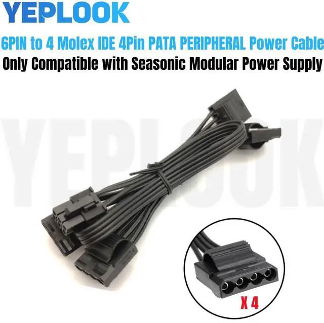 Main image of YEPLOOK 6Pin to 4x Molex IDE 4Pin PATA Perif Peripheral Power Cable for Seasonic M12II EVO 520W 620W 750W 850W Modular Power
