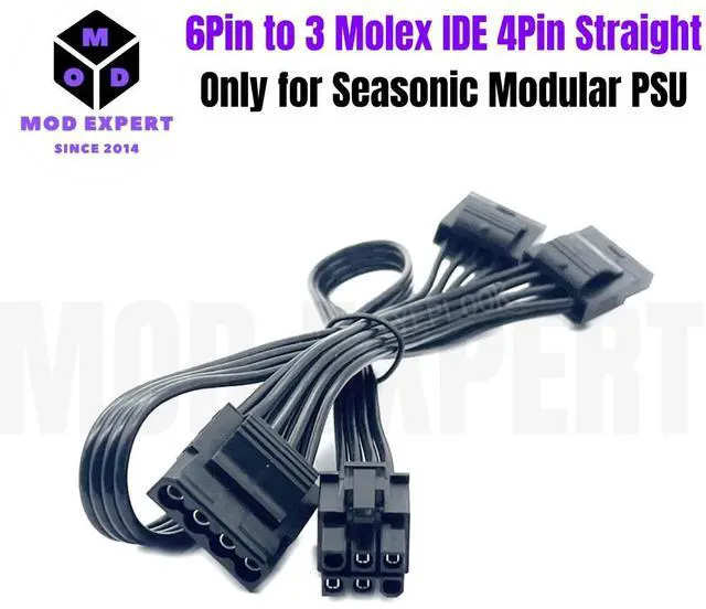Alt view image 7 of 7 - YEPLOOK 6Pin to 3x Molex IDE 4Pin Straight, PATA Perif Power Cable for Seasonic FOCUS SGX 750 650 550 500 450 GOLD Modular Power