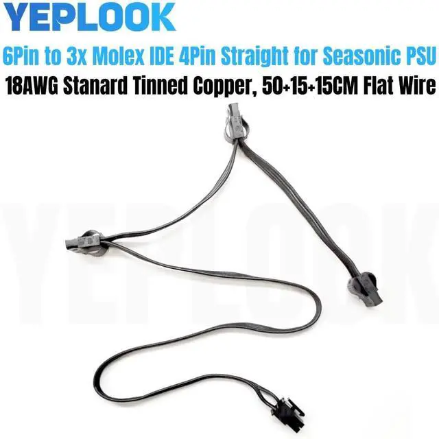 Alt view image 3 of 7 - YEPLOOK 6Pin to 3x Molex IDE 4Pin PATA Perif Peripheral Power Cable for Seasonic PRIME Ultra 1000W 850W 750W 650W 550W GOLD Modular Power