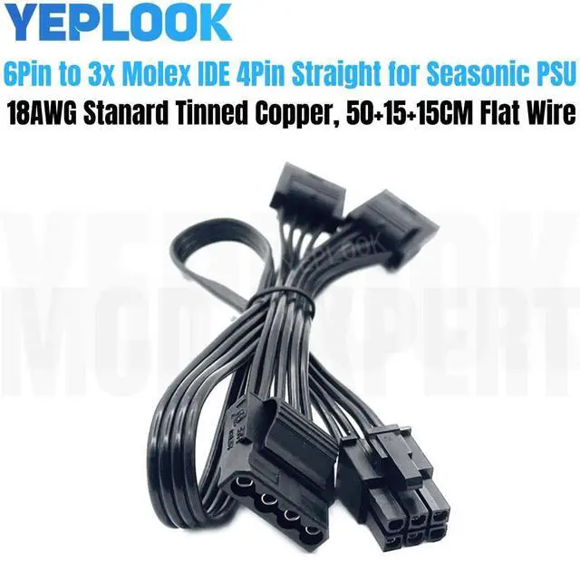 Main image of YEPLOOK 6Pin to 3x Molex IDE 4Pin Straight, Peripheral Perif PATA Power Cable for Seasonic G-750 G-650 G-550 G-450 G-360 Modular Power Unit