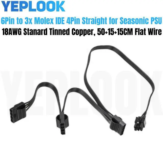 Alt view image 2 of 7 - YEPLOOK 6Pin to 3x Molex IDE 4Pin Straight, Peripheral Perif PATA Power Cable for Seasonic G-750 G-650 G-550 G-450 G-360 Modular Power Unit