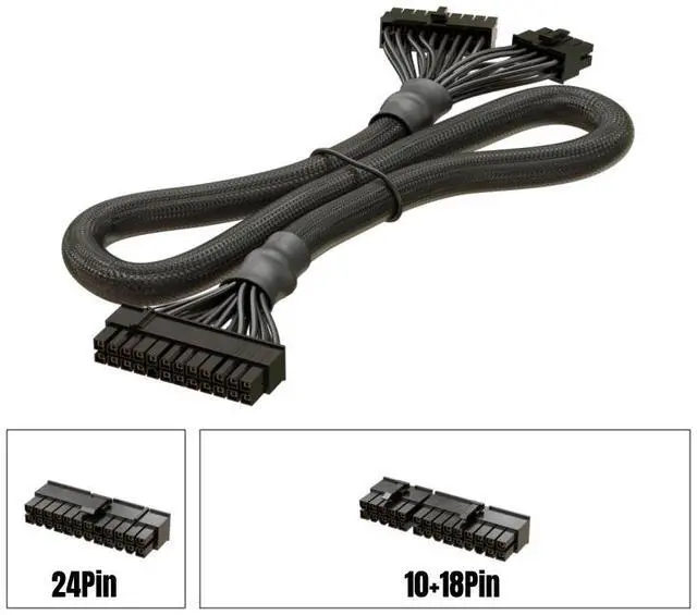 Alt view image 3 of 7 - YEPLOOK 18+10Pin to 20+4Pin 24Pin ATX Main Power Cable for SEASONIC Snow Silent 750W 1050W 1250W Modular Power, Sleeved Net 60CM 18AWG