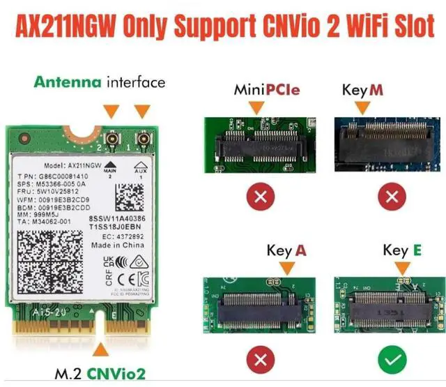 Alt view image 4 of 7 - YEPLOOK WiFi 6E AX211NGW Tri-Band 2.4G/5G/6Ghz Wireless Network Wifi Card Adapter for Bluetooth 5.2 AX211 M.2 KeyE CNVio Windows11 with 1x Antenna & 1x Cable
