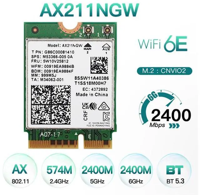 Alt view image 3 of 7 - YEPLOOK WiFi 6E AX211NGW Tri-Band 2.4G/5G/6Ghz Wireless Network Wifi Card Adapter for Bluetooth 5.2 AX211 M.2 KeyE CNVio Windows11 with 1x Antenna & 1x Cable