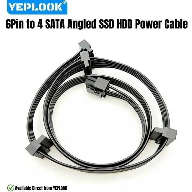 Alt view image 3 of 7 - YEPLOOK 6Pin to 4x SATA Male Right Angle for Corsair AX1200 1200W GOLD, SSD HDD Power Cable for Corsair Professional Series AX1200 Gold, 50+15+15+15 CM 18AWG Tinned Copper Wire