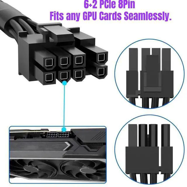 Alt view image 7 of 7 - YEPLOOK PCIe 8Pin 6+2Pin Sleeved Net GPU Power Cable for MSI MAG A750GL A850GL A1000GL A1200GL PCIE5 Modular Powers, 18AWG Tinned Copper Wire 60CM/ 23.6in./1.97ft.