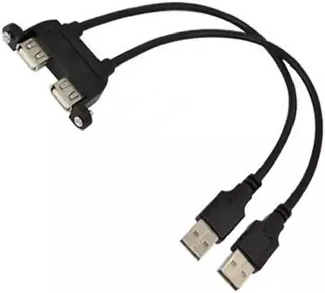 Main image of 25cm Dual USB 2.0 A female panel mount to 2 USB A male extension cable