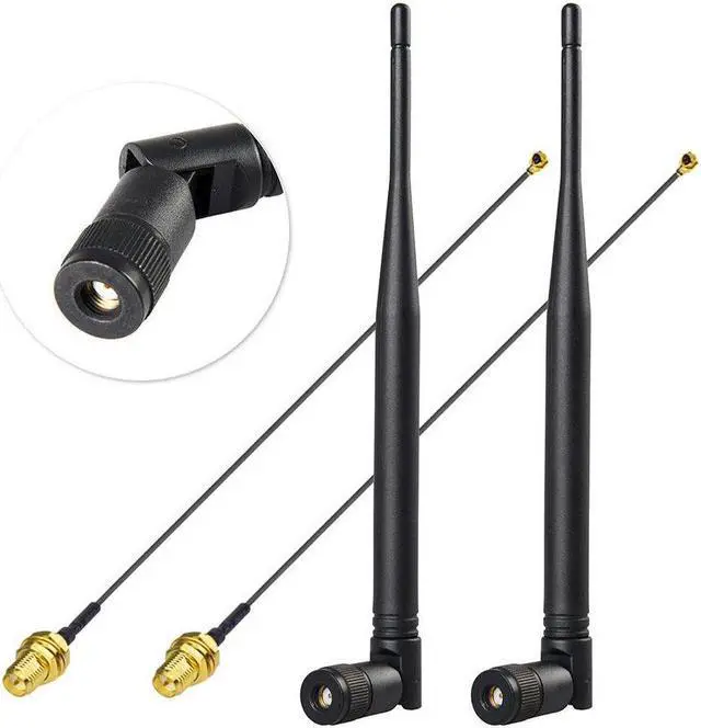 Main image of 2-Pack 6dBi 2.4GHz 5GHz 5.8GHz WiFi RP-SMA Antenna & IPX U.FL Pigtail Cable 15cm