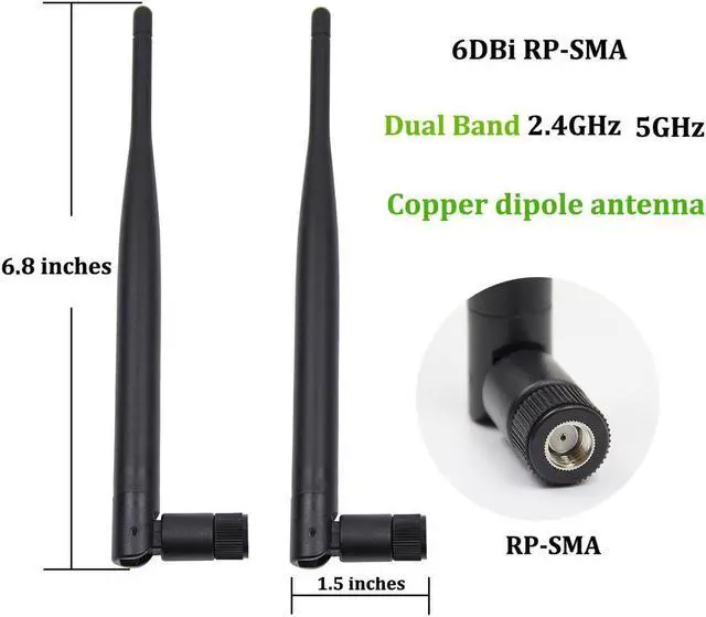 Alt view image 2 of 4 - Highfine 2 x 6dBi 2.4GHz 5GHz Dual Band WiFi RP-SMA Antenna + 2 x 35cm U.fl /IPEX Cable