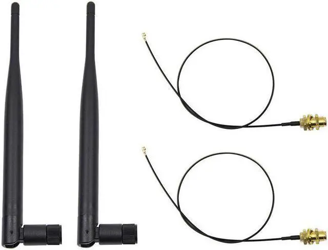 Main image of 2 x 6dBi 2.4GHz 5GHz Dual WiFi RP-SMA Antenna + 2 x 30cm U.fl / IPEX Cable K4K2