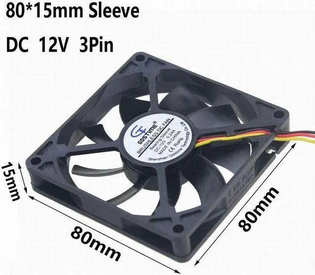 Alt view image 5 of 5 - Silent 3pin 12V 8cm 80mm 80x80x15mm Brushless PC CPU Case fan Cooling Fan