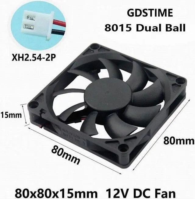 Alt view image 4 of 6 - Ball Bearing 12V 8cm 80mm 80x80x15mm 2pin Brushless PC CPU fan Cooling Fan