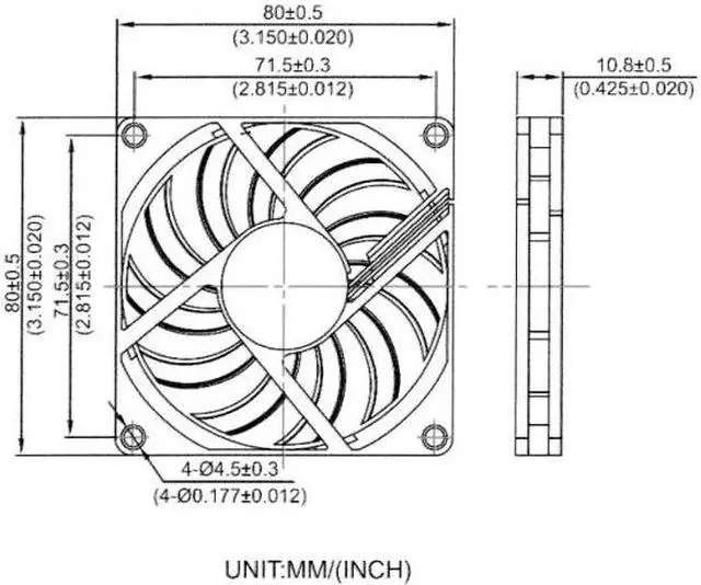 Alt view image 4 of 4 - DC 12V 8cm 80X10 80x80x10 2Pin Brushless PC CPU Case Cooling Fan