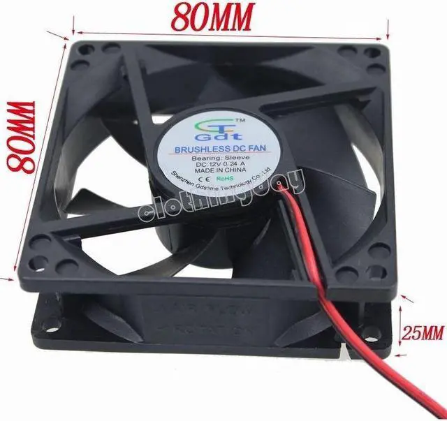 Alt view image 5 of 6 - 12V 8cm 80mm 80x80x25mm Brushless PC CPU Case fan Cooling Cooler Fan 4pin