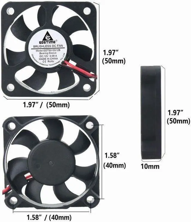 Alt view image 6 of 6 - 12V 5cm 50mm 50x50x10mm 2pin Brushless PC CPU Case fan Cooling Cooler Fan