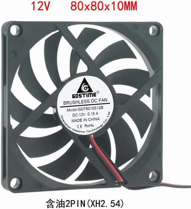 Alt view image 2 of 4 - DC 12V 8cm 80X10 80x80x10 2Pin Brushless PC CPU Case Cooling Fan