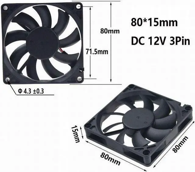 Alt view image 3 of 5 - Silent 3pin 12V 8cm 80mm 80x80x15mm Brushless PC CPU Case fan Cooling Fan