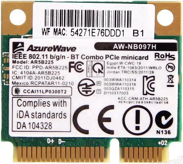 Main image of 150Mbps Atheros AR5B225 Bluetooth 4.0 WiFi Wireless Mini PCI-E Card