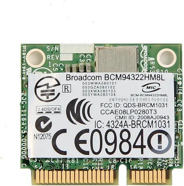 Main image of Broadcom BCM94322HM8L Wireless 300M Half Mini PCI E 2.4/5GHz Wi-Fi Card 300Mbps