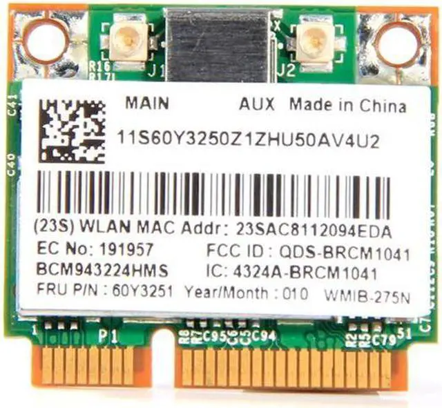 Alt view image 2 of 5 - Dual Band 300Mbps Broadcom BCM43224 BCM943224HMS PCI-E Wifi Card FRU 60Y3251