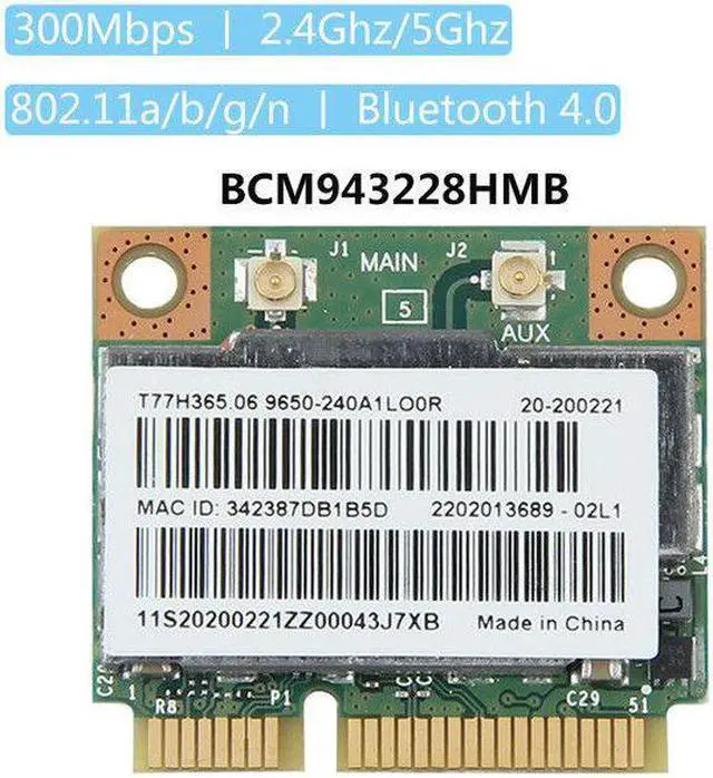 Main image of BCM943228HMB 300Mps 2.4/5GHz Bluetooth 4.0 Mini PCI-E Wifi Card for Laptop