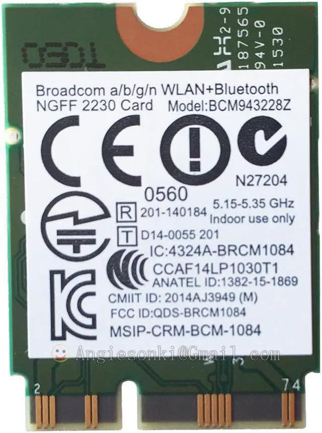 Alt view image 2 of 6 - Broadcom BCM943228ZH WIFI Wireless N BT Bluetooth 4.0 NGFF WLAN Card 802.11abgn