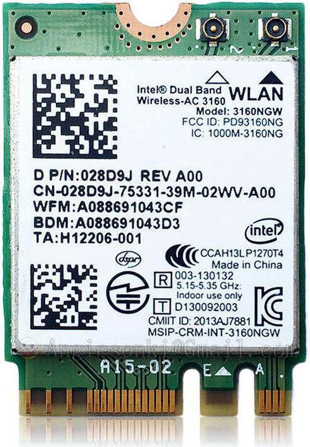 Intel Dual Band 3160 3160NGW NGFF Bluetooth 4.0 Wifi WLAN card 28D9J Wireless Adapters - Newegg.com