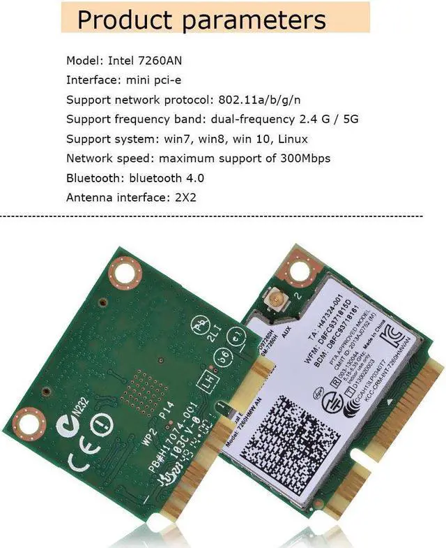 Alt view image 5 of 7 - For Intel 7260 7260HMW Dual Band Wireless Bluetooth Wifi Card Mini PCI-E 300Mbps