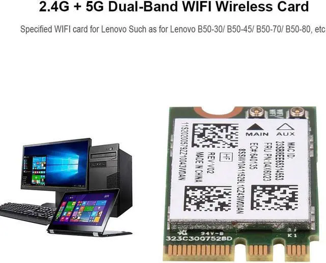 Alt view image 7 of 7 - 433Mbps 802.11AC Dual Band WiFi Bluetooth 4.0 NGFF/M2 Wireless Card for Lenovo