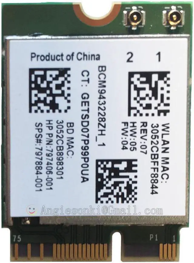 Alt view image 3 of 6 - Broadcom BCM943228ZH WIFI Wireless N BT Bluetooth 4.0 NGFF WLAN Card 802.11abgn