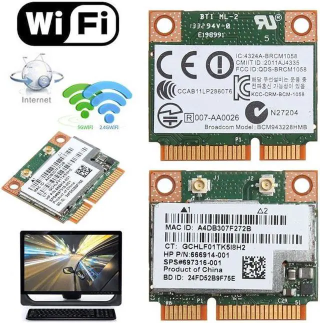 Alt view image 3 of 8 - 300M WiFi Bluetooth 4.0 Wireless PCI-E Card For BCM943228HMB HP SPS 718451-001