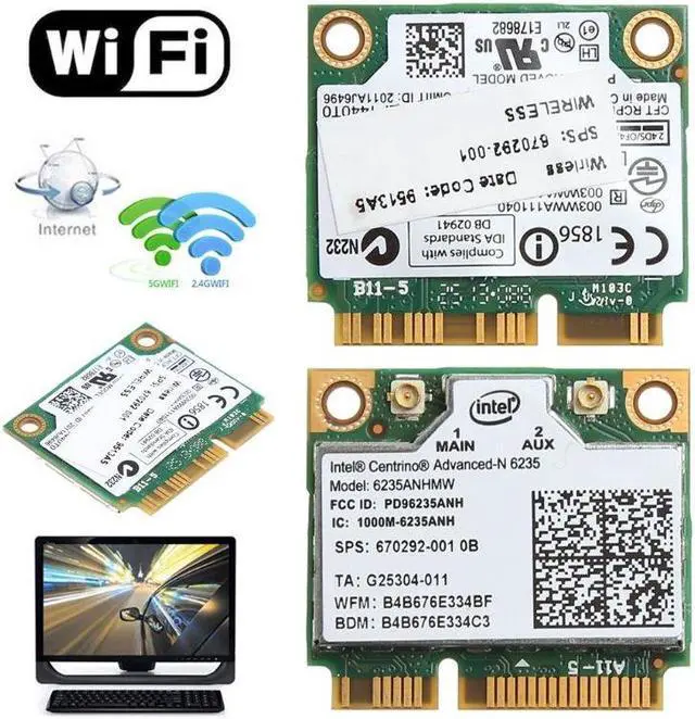 Alt view image 2 of 8 - Bluetooth 4.0 2.4/5G 300M WiFi Wireless Half Mini PCI-E Card For Intel 6235ANHMW