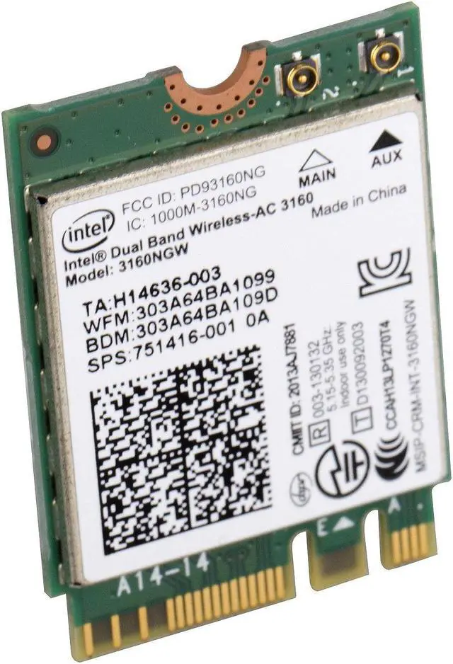 Alt view image 3 of 7 - Dual Band Wireless AC 3160 NGW 802.11ac WiFi Bluetooth Card 433Mbps NGFF 5.8GHz